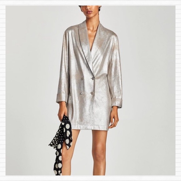 zara silver blazer dress